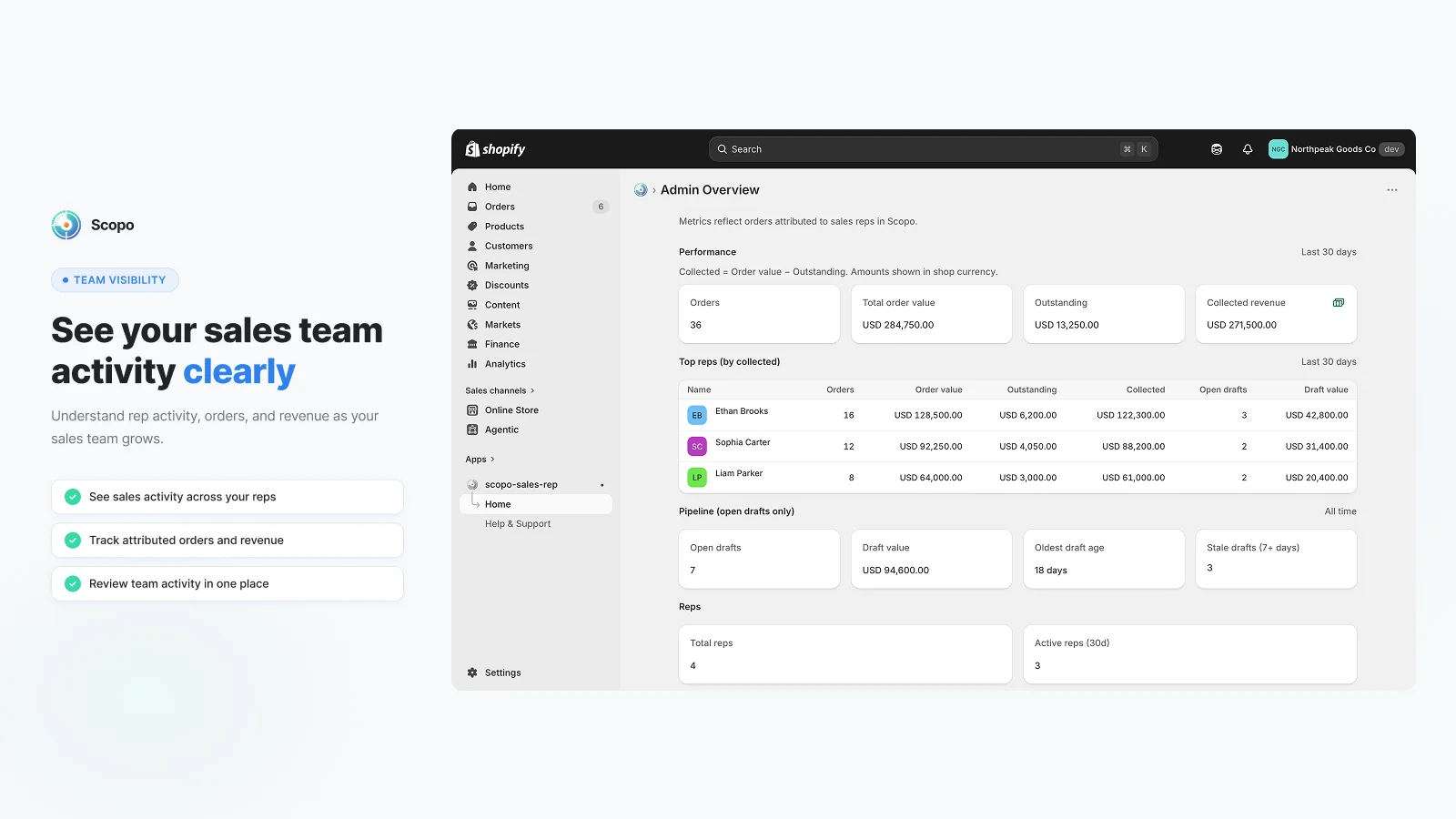 Scopo app block for assigning a representative to a Shopify B2B company